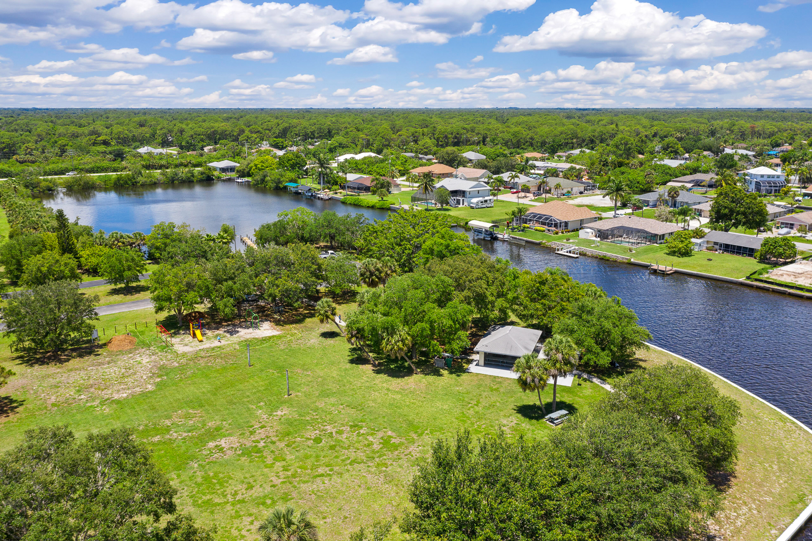 Aerial view of Gulf Cove Park with pavilion